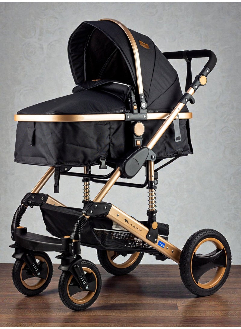 LUCID Luxurious Baby Stroller, Large Size, by Lucid, Black, Model - SENA PLUS – - Image 1