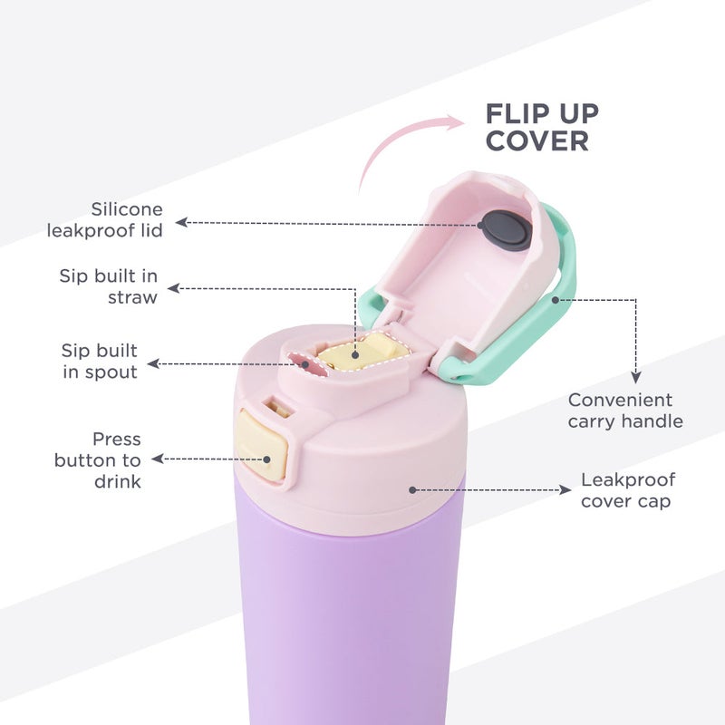 HydroBrew SipSwitch™ Insulated Water Bottle 720ml – Leakproof, Stainless Steel, Straw & Spout Lid -Orchid Mist - Image 4