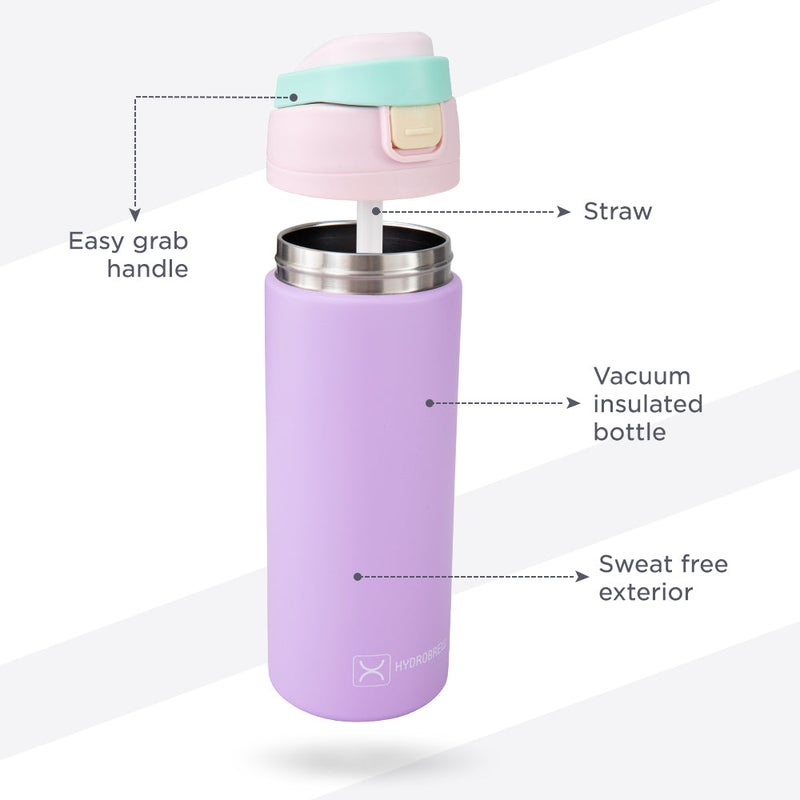 HydroBrew SipSwitch™ Insulated Water Bottle 720ml – Leakproof, Stainless Steel, Straw & Spout Lid -Orchid Mist - Image 3