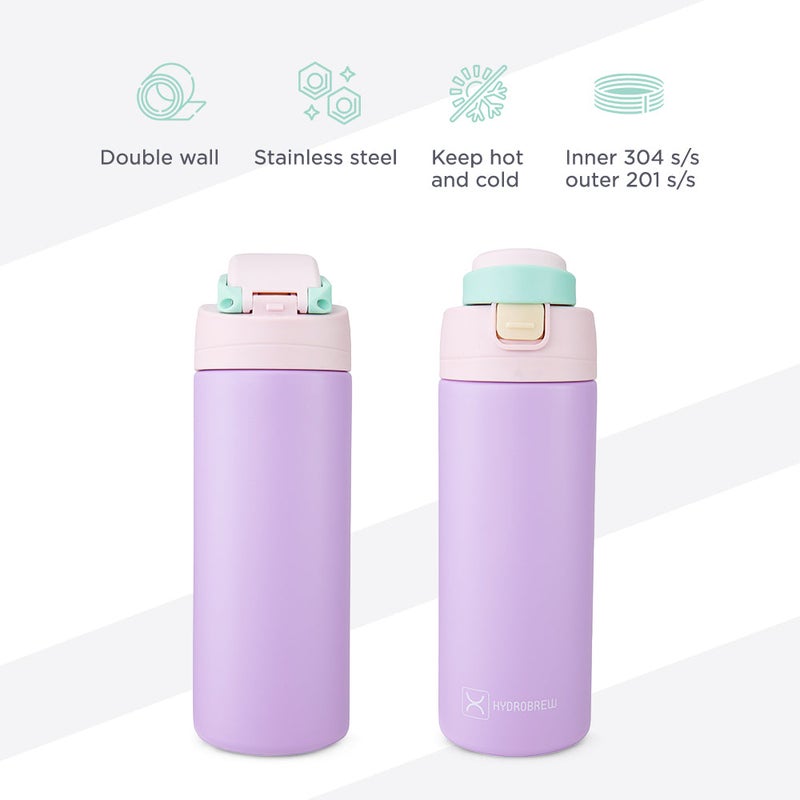 HydroBrew SipSwitch™ Insulated Water Bottle 720ml – Leakproof, Stainless Steel, Straw & Spout Lid -Orchid Mist - Image 5
