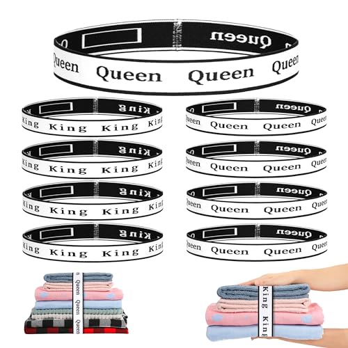 wuher 8Pcs Bed Sheet Organizer Bands Sheets Labels for Elastic Bedding Linen Closet Storage Foldable Sheet Set Organizer Sheet Keeper Band King Queen - Image 1