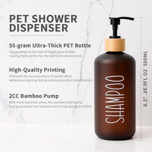 MOMEEMO Amber Shower Dispenser Set, Contains 3 Extra-Thick PET Plastic Bottles with Bamboo Pumps, Shampoo and Conditioner Dispenser for Shower Perfect for Modern Bathroom Decor. (Amber) - Image 3