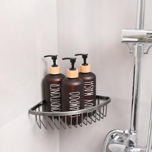 MOMEEMO Amber Shower Dispenser Set, Contains 3 Extra-Thick PET Plastic Bottles with Bamboo Pumps, Shampoo and Conditioner Dispenser for Shower Perfect for Modern Bathroom Decor. (Amber) - Image 5