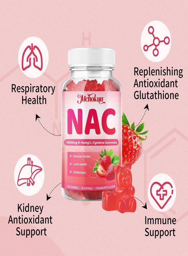 Mchokuu NAC Gummies for Adults & Kids 1000mg, NAC Supplement N-Acetyl Cysteine, Immune Support Liver & Lung Health Antioxidant Sugar-Free, Strawberry Flavor Gummy, 60 Counts - Image 3