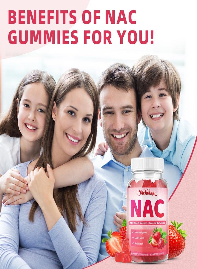 Mchokuu NAC Gummies for Adults & Kids 1000mg, NAC Supplement N-Acetyl Cysteine, Immune Support Liver & Lung Health Antioxidant Sugar-Free, Strawberry Flavor Gummy, 60 Counts - Image 2