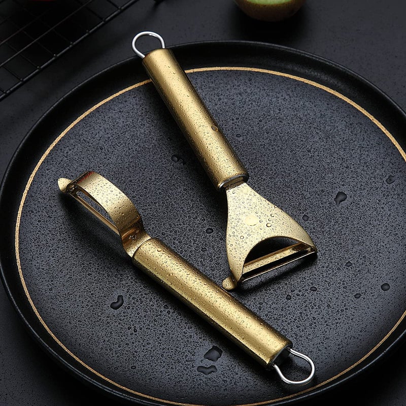 Kyraton Gold Potato Vegetable And Fruit Peelers For Kitchen, Kyraton Titanium Gold Plating Stainless Steel Peelers,Sharp Blade And Ergonomic Non Slip Easy To Grip Set Of 2 - Image 3