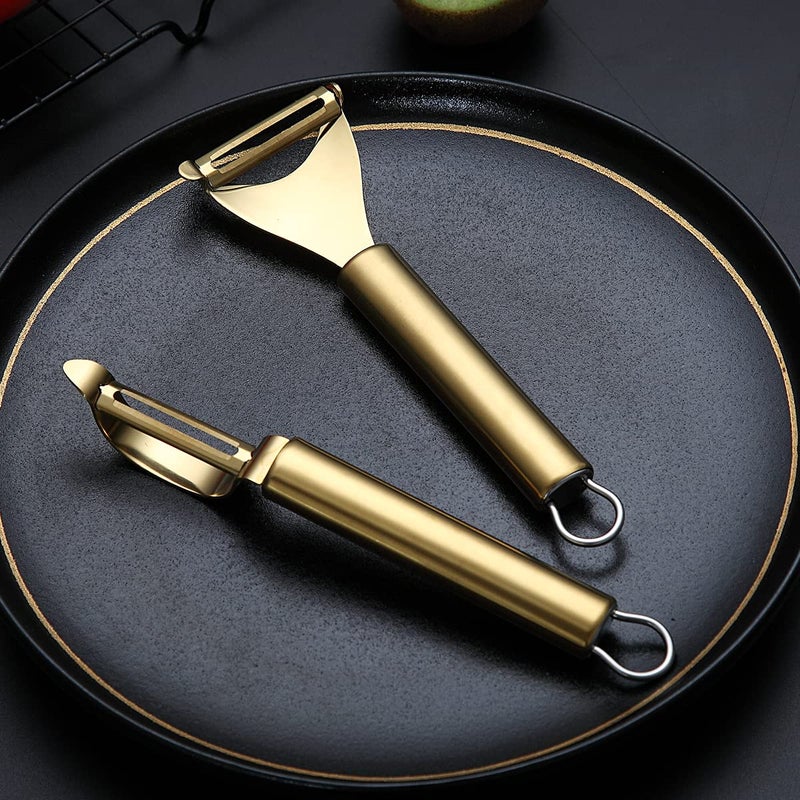 Kyraton Gold Potato Vegetable And Fruit Peelers For Kitchen, Kyraton Titanium Gold Plating Stainless Steel Peelers,Sharp Blade And Ergonomic Non Slip Easy To Grip Set Of 2 - Image 4