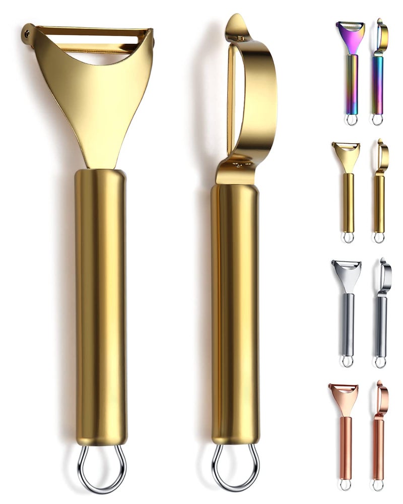 Kyraton Gold Potato Vegetable And Fruit Peelers For Kitchen, Kyraton Titanium Gold Plating Stainless Steel Peelers,Sharp Blade And Ergonomic Non Slip Easy To Grip Set Of 2 - Image 1
