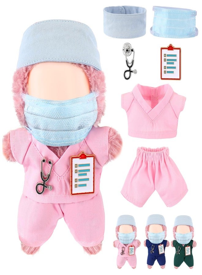Simgoing 17cm Doll Doctor Scrubs Outfit Set with Mini Medical Accessories Cute Doll Clothes Doctor Scrubs Top Bottom Cap Mask Mini Stethoscope & Clipboard Pin Ideal Gift for Lovers(Pink) - Image 1