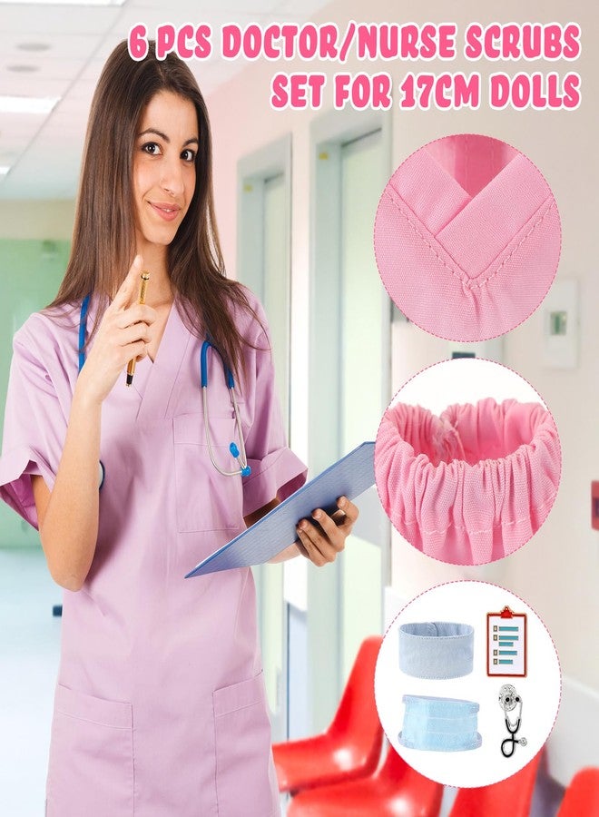 Simgoing 17cm Doll Doctor Scrubs Outfit Set with Mini Medical Accessories Cute Doll Clothes Doctor Scrubs Top Bottom Cap Mask Mini Stethoscope & Clipboard Pin Ideal Gift for Lovers(Pink) - Image 3