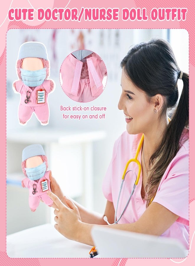 Simgoing 17cm Doll Doctor Scrubs Outfit Set with Mini Medical Accessories Cute Doll Clothes Doctor Scrubs Top Bottom Cap Mask Mini Stethoscope & Clipboard Pin Ideal Gift for Lovers(Pink) - Image 2