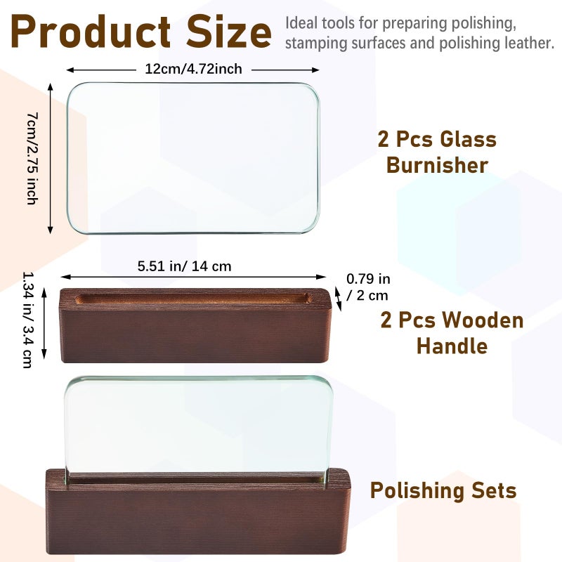 Remagr 2 Sets Leather Burnishing Tool Glass Slicker Leathercraft Working Tools for Burnishing Burnisher Supplies with Handle for Glass Block Smoothing Techniques(Wood Handle) - Image 2