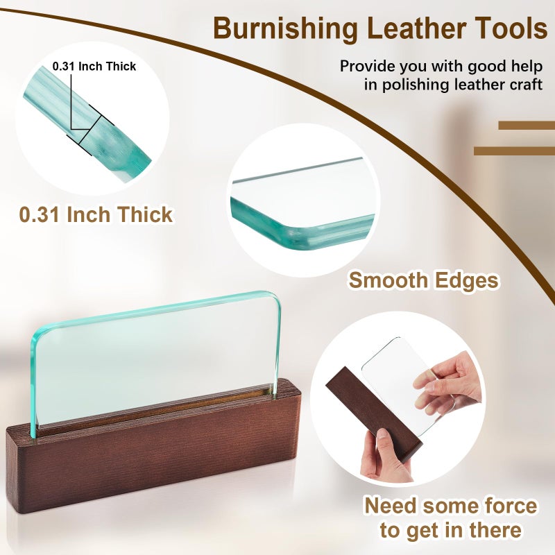 Remagr 2 Sets Leather Burnishing Tool Glass Slicker Leathercraft Working Tools for Burnishing Burnisher Supplies with Handle for Glass Block Smoothing Techniques(Wood Handle) - Image 3
