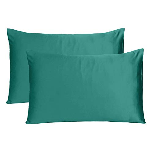 Oussum Satin Silk Pillowcase Pillow Case Covers with Envelop Closure for Hair and Skin Home Bed Decor Set of 2 Pillowcase Free 3 pcs scrunchies (Queen, Bayberry Green) - Image 2
