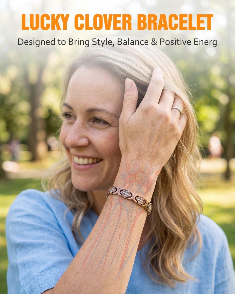Jecanori Pure Copper Bracelet for Women, Ultra Strength Magnetic Therapy Bracelets with 3800 Gauss Magnetsï¼ŒFour-leaf clover jewelry - Image 2