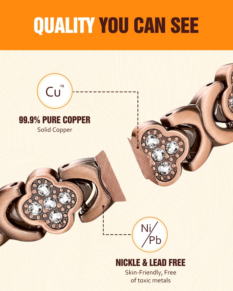 Jecanori Pure Copper Bracelet for Women, Ultra Strength Magnetic Therapy Bracelets with 3800 Gauss Magnetsï¼ŒFour-leaf clover jewelry - Image 5