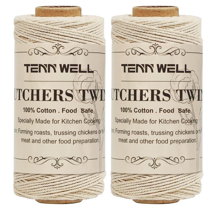 Tenn Well Butchers String 3Ply 200m Strong Cotton Kitchen Twine Food Safe Oven Cooking String for Meat Trussing Tying Chicken Roasting and Sausage Making Beige