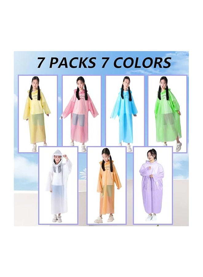 واي جيه معطف مطر قابل للاستخدام، عباءة طوارئ، معطف مطر مناسب للبالغين من النساء والرجال، حجم صغير، مجموعة من 7 قطع، 7 ألوان - Image 2