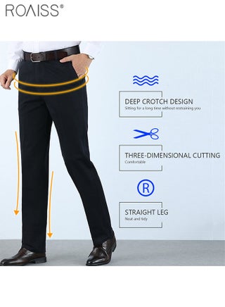 Men Classic Suit Pants, Regular Fit Dress Pants with Button Front and Zip-fly Closure, Straight Leg Trousers for Men, Suitable for Business Meetings, Golf, Dinners or Relaxed Weekends - view 3