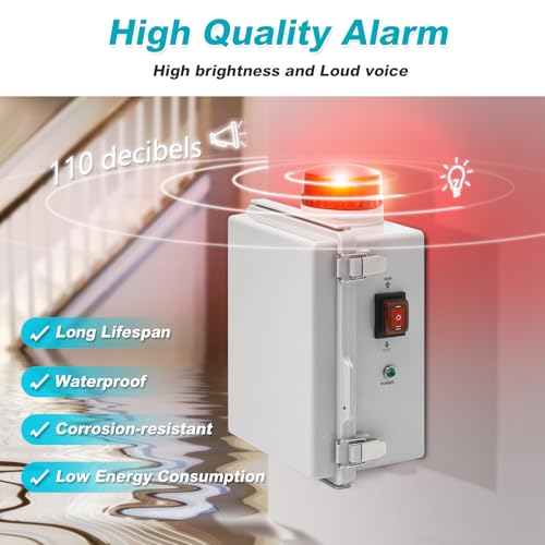 Zuomeng Septic Pump Alarm, Zuomeng High Water Alarm for Sump Pump with Bright Flashing Light, 110 dB Alarm, External Submersible Pump Connection, IP67 Casing - Image 3