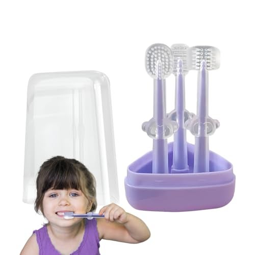 TONY STARK Pack of 3 Silicone Baby Tongue Cleaner for 0-24 months, Baby Manual Toothbrush Set, Contains Toothbrush for Kids, U-Shaped Toothscrubber, Tongue Cleaner with Travel Case (Purple) - Image 1