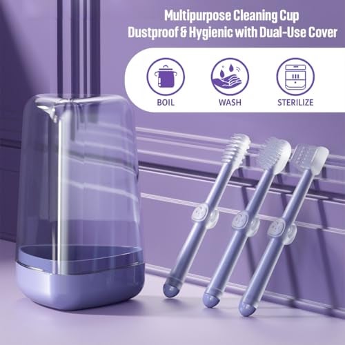 TONY STARK Pack of 3 Silicone Baby Tongue Cleaner for 0-24 months, Baby Manual Toothbrush Set, Contains Toothbrush for Kids, U-Shaped Toothscrubber, Tongue Cleaner with Travel Case (Purple) - Image 4