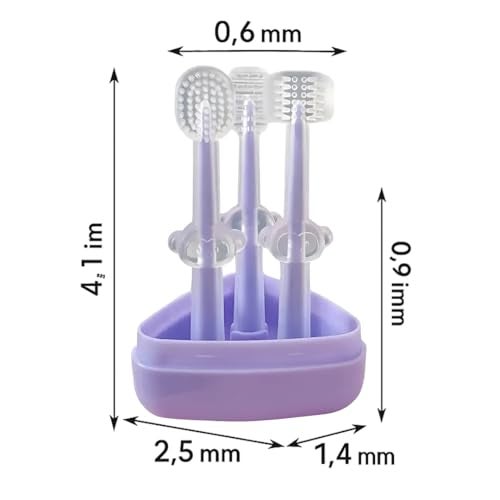 TONY STARK Pack of 3 Silicone Baby Tongue Cleaner for 0-24 months, Baby Manual Toothbrush Set, Contains Toothbrush for Kids, U-Shaped Toothscrubber, Tongue Cleaner with Travel Case (Purple) - Image 2