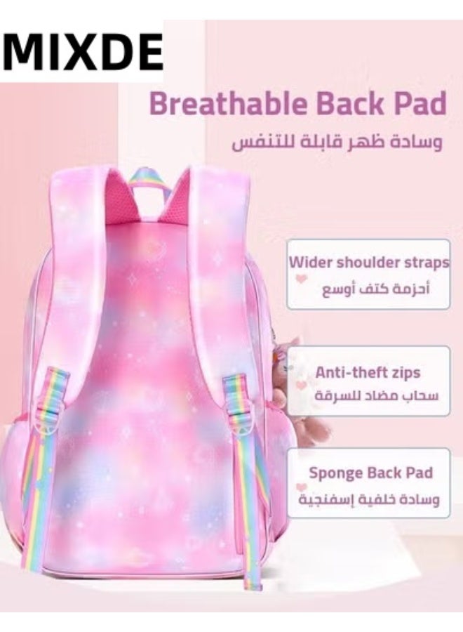 MIXDE Kids Backpack Little Girls Cute Personalized Book Bags for Elementary School Lightweight Resistant Big Travel Daypack with Free Pen Case and Stick Badge - Image 4
