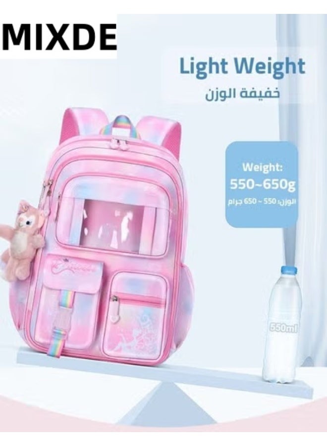 MIXDE Kids Backpack Little Girls Cute Personalized Book Bags for Elementary School Lightweight Resistant Big Travel Daypack with Free Pen Case and Stick Badge - Image 5