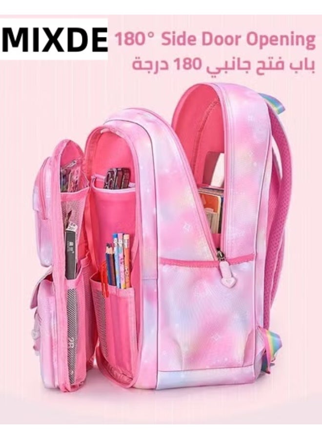 MIXDE Kids Backpack Little Girls Cute Personalized Book Bags for Elementary School Lightweight Resistant Big Travel Daypack with Free Pen Case and Stick Badge - Image 2