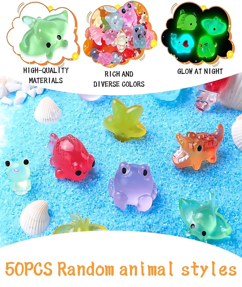 BdelrinQue 50 قطعة ألعاب مصغرة، عناصر تزيين الحدائق في الهواء الطلق، تتلألأ في الظلام حيوانات ريزين مصغرة، ألوان وأنماط حيوانات عشوائية، عناصر تزيينية مصغرة لهدايا الحفلات - Image 2
