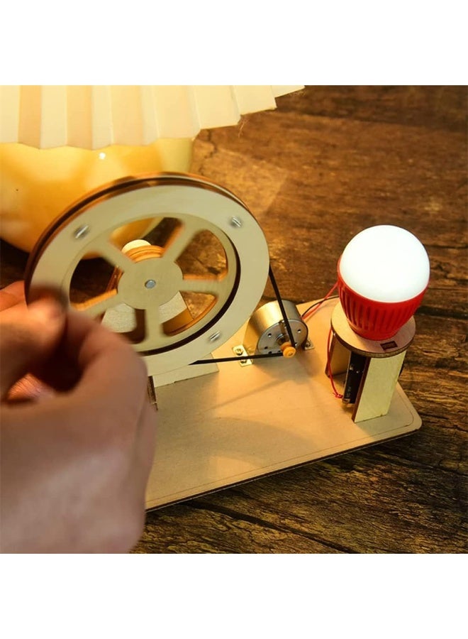 VIUAUAX مولد كهربائي خشبي يدوي التحريك، لعبة مولد يدوي للمولدات العلمية، لعبة مولد يدوي للتجارب الفيزيائية لغز المصباح الكهربائي، تجارب علمية للأطفال من سن 6-14 سنة - Image 2