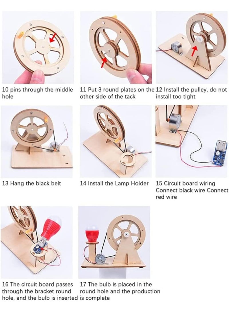 VIUAUAX مولد كهربائي خشبي يدوي التحريك، لعبة مولد يدوي للمولدات العلمية، لعبة مولد يدوي للتجارب الفيزيائية لغز المصباح الكهربائي، تجارب علمية للأطفال من سن 6-14 سنة - Image 5