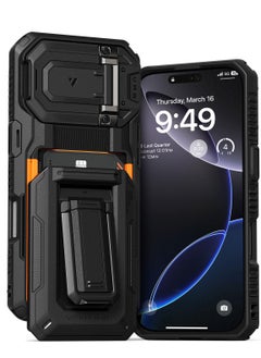 VRS Design D-Wallet Origin iPhone 16 PRO Case Cover Wallet with Semi Automatic Credit Card Holder Slot [3 Cards] & Camera Lens Protector Kickstand - Black  - Image 1