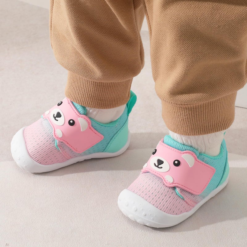 FEETCITY Baby Walking Shoes Baby Sneakers Wide Infant Shoes Breathable Infant Slip On Shoe Newborn Crib Shoe 12-18 Months Pink Green - Image 3