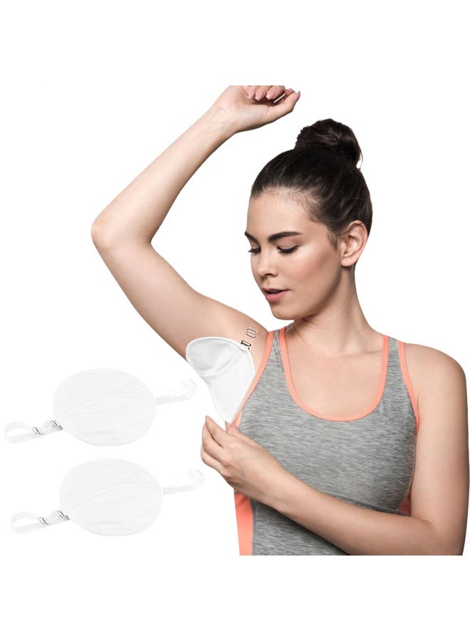 1 Pair Reusable Underarm Sweat Pads with Shoulder Strap, Washable Quick Dry Breathable Armpit Guards for Men Women, White - Image 1