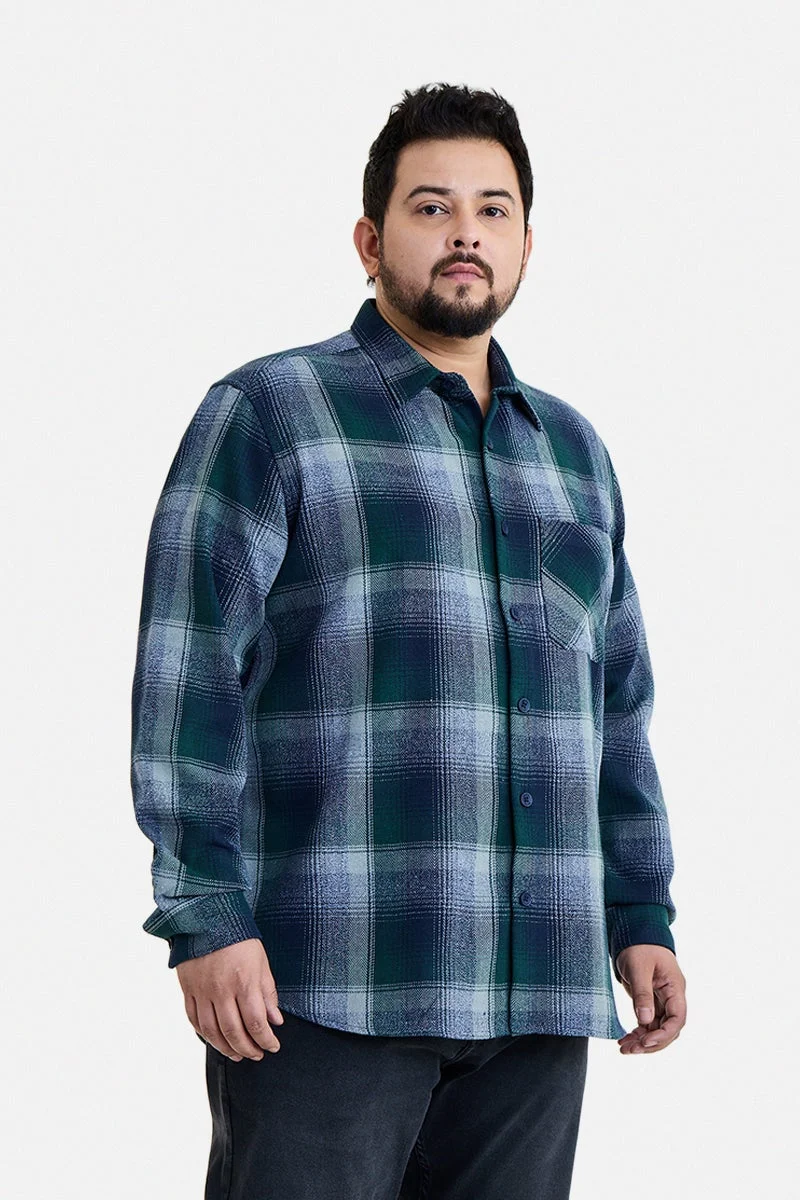 سنيتش Dark Green Checkered Long Sleeve Regular Fit Plus Size Shirt