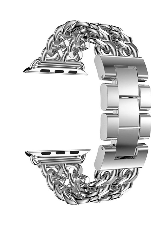 Voberry Double Row Cowboy Chain Metal Replacement Band For Apple Watch Series 4 44mm Silver - Image 1