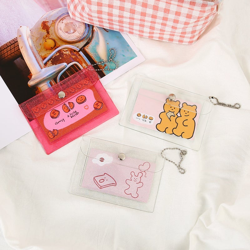 Transparent Change Card Holder Card Holder Pvc Mini Glitter Snap Button Storage Rice Card Holder Cute Girl'S Heart Coin Purse - Image 3