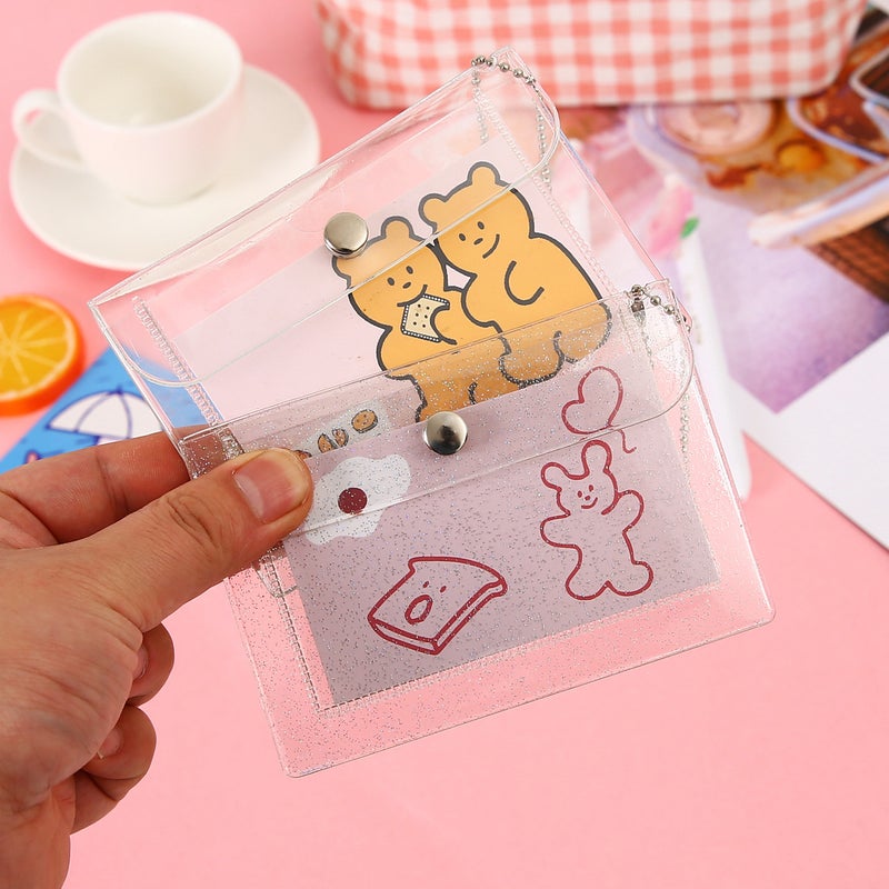 Transparent Change Card Holder Card Holder Pvc Mini Glitter Snap Button Storage Rice Card Holder Cute Girl'S Heart Coin Purse - Image 5
