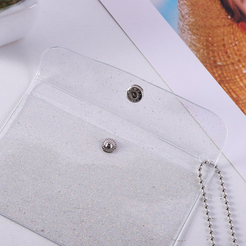 Transparent Change Card Holder Card Holder Pvc Mini Glitter Snap Button Storage Rice Card Holder Cute Girl'S Heart Coin Purse - Image 1