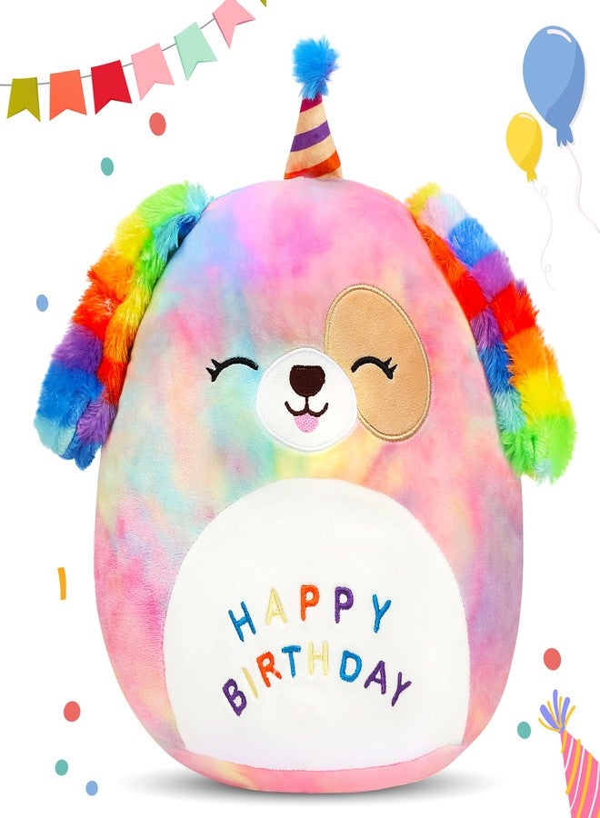 Easfan 12'' Original Rainbow Birthday Dog Plush Pillow Soft Puppy Plush Toy Cute Dog Stuffed Animal Birthday Gifts for Kids Toddlers - Image 1