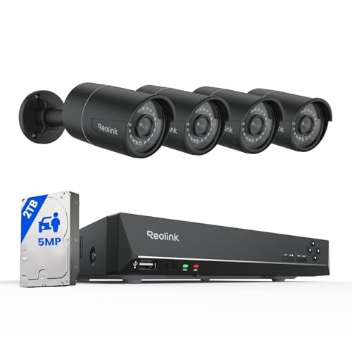 reolink نظام كاميرات الأمان REOLINK 8CH 5MP PoE، 4 كاميرات IP سلكية خارجية مع كشف الأشخاص/الحيوانات/المركبات، NVR 8CH بدقة 4K مع قرص صلب سعة 2TB للتسجيل على مدار الساعة، RLK8-410B4-5MP أسود - Image 1