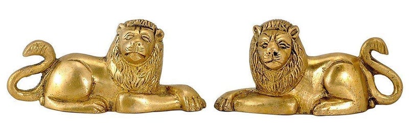 Kartique Brass Lion Idol for Maha Vastu Shastra and Feng Shui Remedies for Home Decor Statue in Pair Wild Animal Collection Items House Warming Decorative Gift Gold Color 330 gm - Image 2
