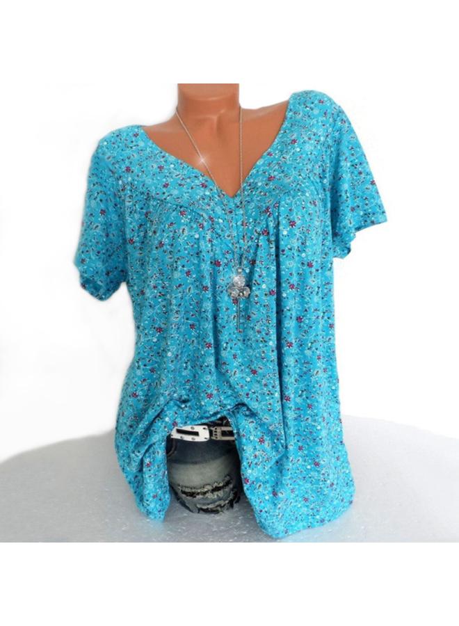 New European And American Women's 20 9 Summer Explosions V-neck Loose Short-sleeved Printed T-shirt