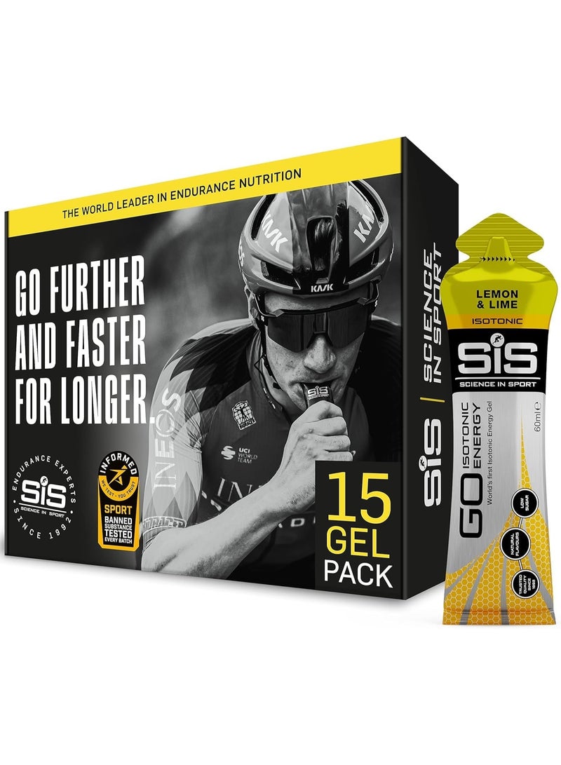 SIS GO Isotonic Energy Gels | 22g Carbohydrates | Low Sugar | Easily Digestible | Gluten Free | No Water Needed | Running Gels | Lemon & Lime Flavour | 15 Pack - Image 1