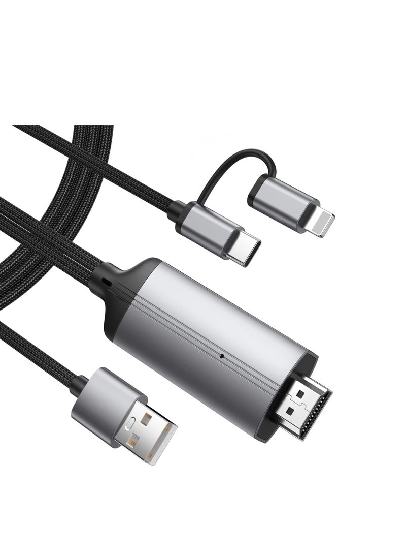 SYOSI 2-in-1 Lightning to HDMI Adapter for iPhone & Android, USB C to HDMI Cable, Type C to HDMI Cord, iPad, for iPad Sync Screen Connector Directly Connect on HDTV/Monitor/Projector - (2 m)  - Image 1