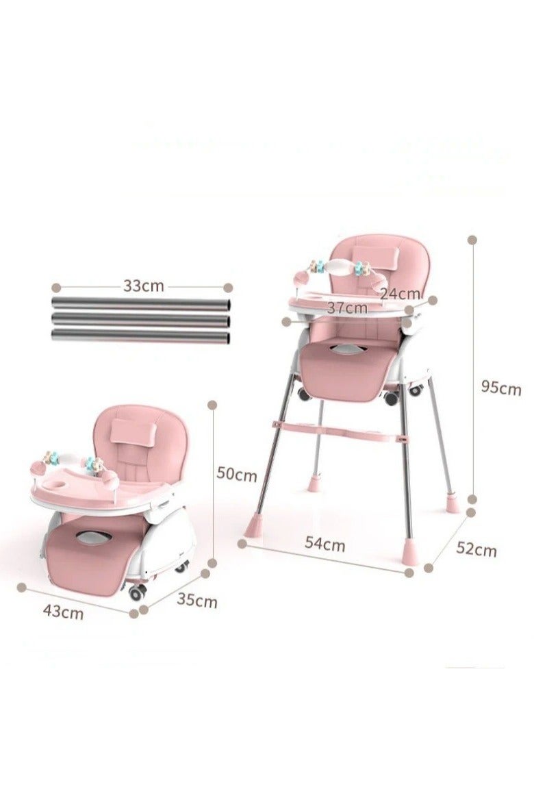 BAIG Baby High Chair 3-in-1 Foldable Portable - Adjustable Height Infant Toddler Dining Chair with Removable Tray - Image 3
