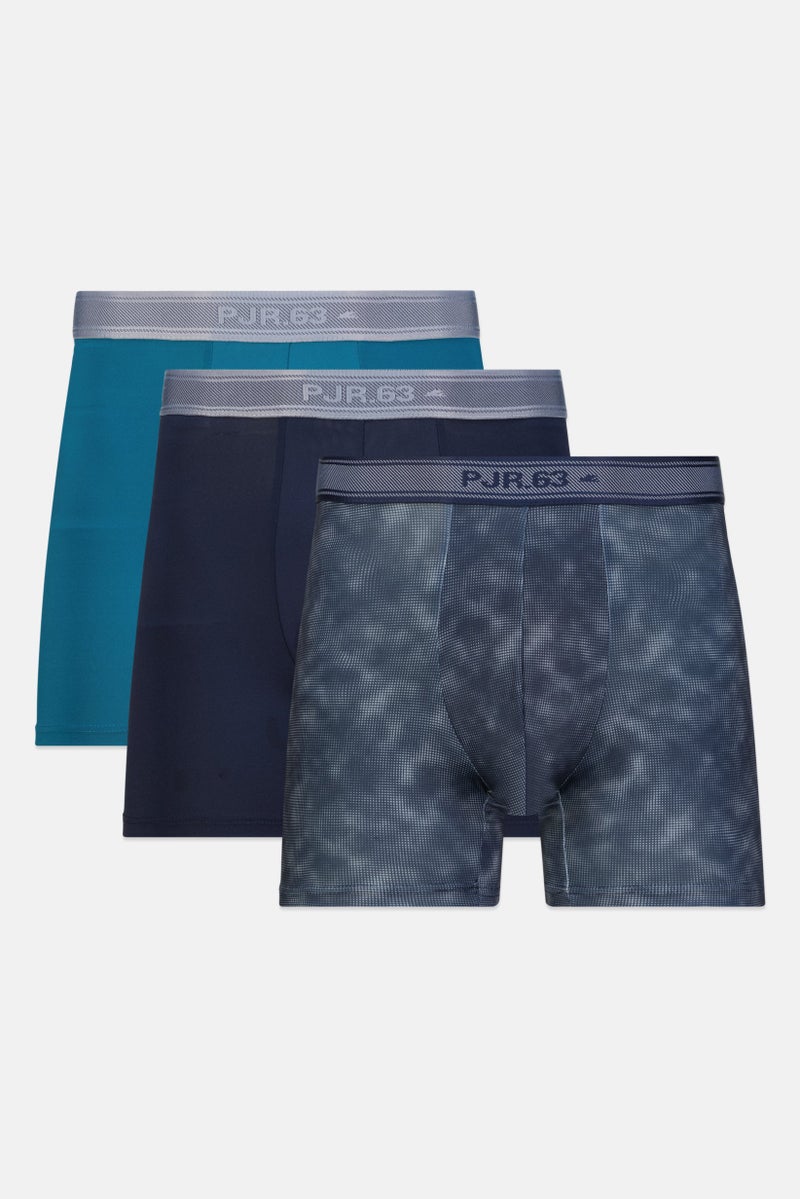 Pajar Men 3 Pieces Brand Logo Microfiber Boxer Brief, Navy Blue Combo  - Image 1
