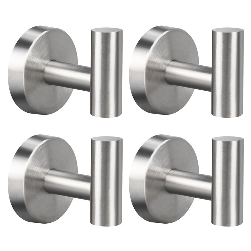 Mdvora 4 Pack Brushed Nickel Towel Hooks SUS304 Stainless Steel Bathroom Hooks for Bedroom Kitchen Hotel Office